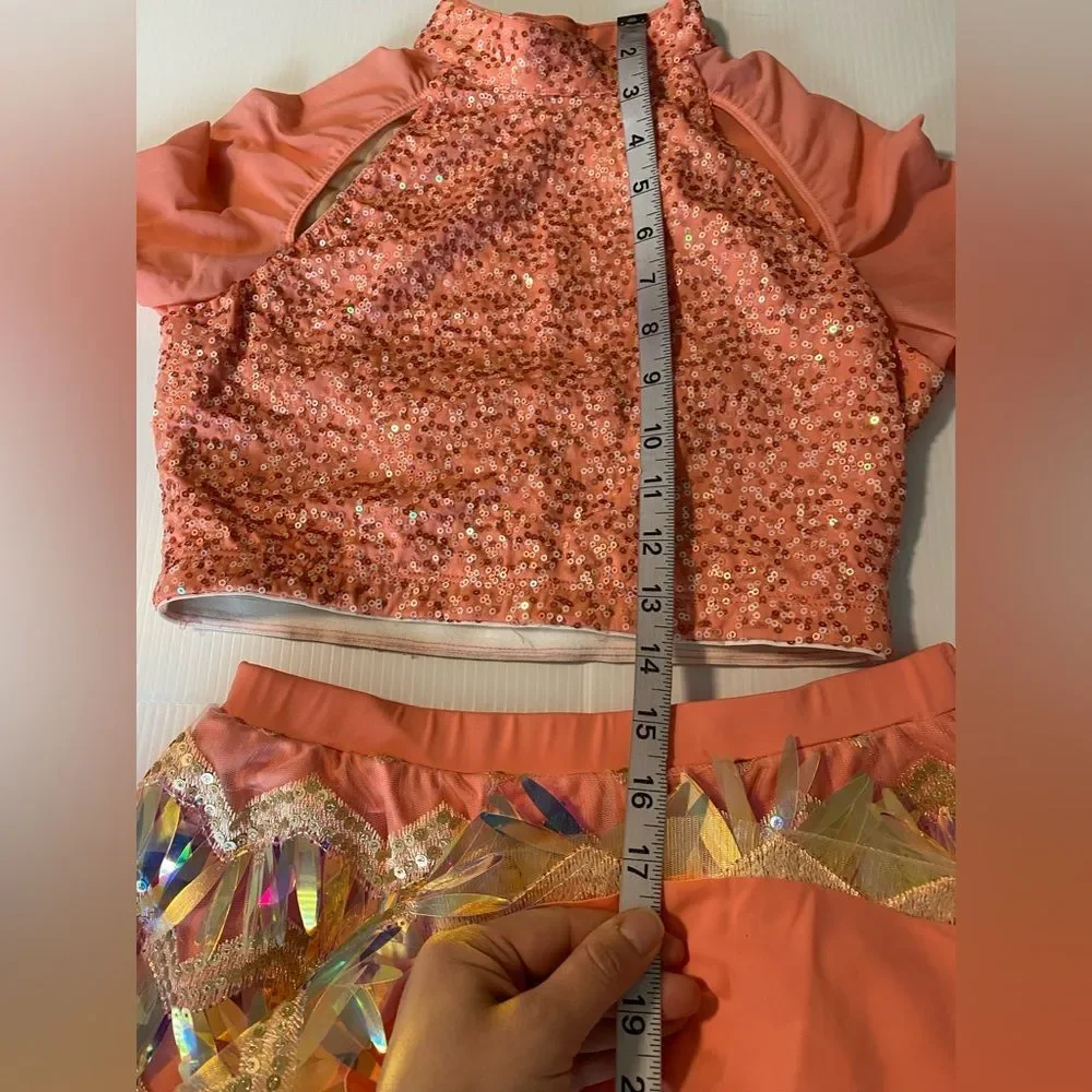 Revolution Tenth House 2 piece dance costume fringe coral MAKIN MOVES RC21293 SA